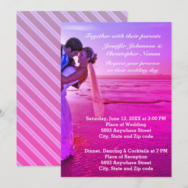 Invitación a la boda de Novia y Groom Purple Sunse (Anverso / Reverso)