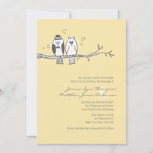 Invitación a la boda de novias y lechuzas de Groom (Anverso)