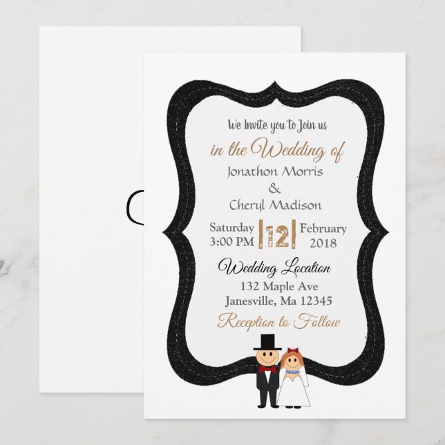 Invitación a la boda de novias y negras y blancas (Anverso / Reverso)