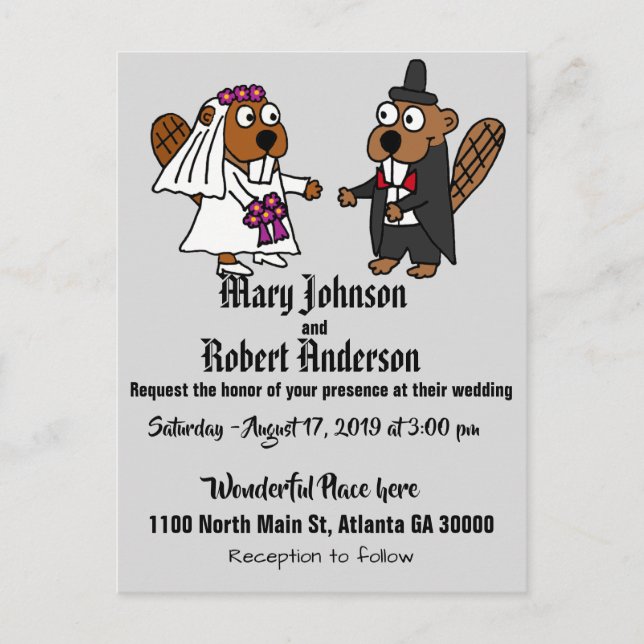 Invitación a la boda de novias y novios con castor (Anverso)