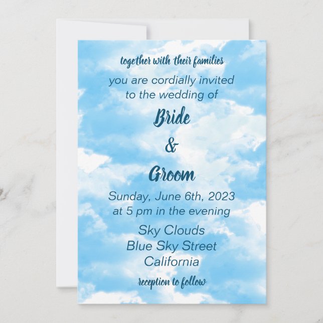 Invitación a la boda de nubes de cielo azul (Anverso)