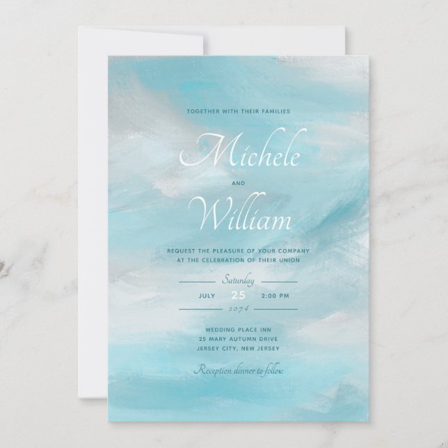 Invitación a la boda de nubes del cielo azul de ve (Anverso)