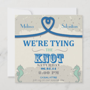 Invitación a la boda de nudo de corazón azul en la