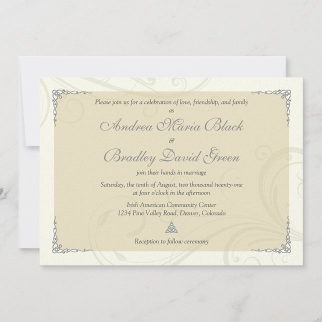 Invitación a la boda de nudos celtas de oro de pla (Anverso)