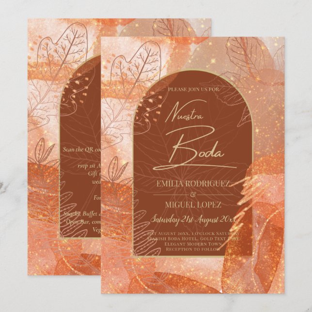 Invitación a la boda de NUESTRA BODA Terracotta FA (Anverso / Reverso)