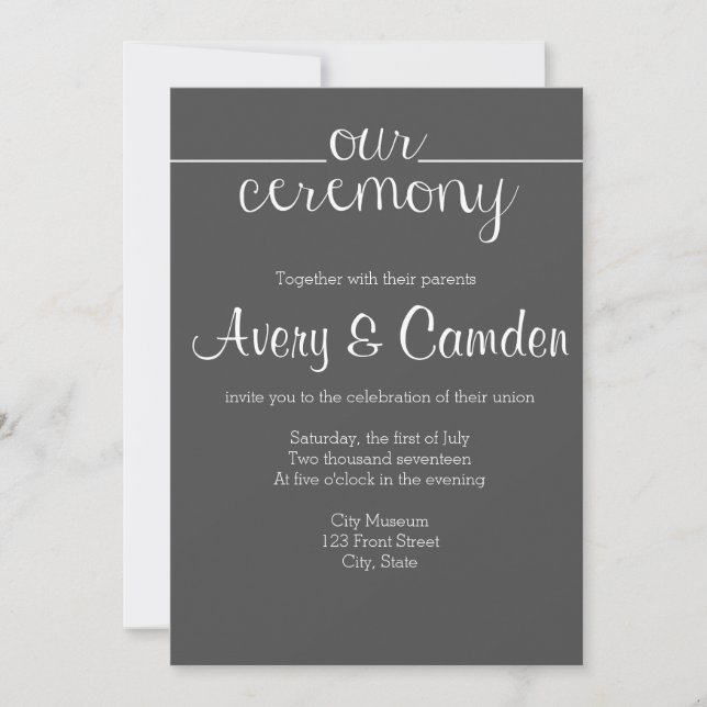 Invitación a la boda de nuestro guión de ceremonia (Anverso)
