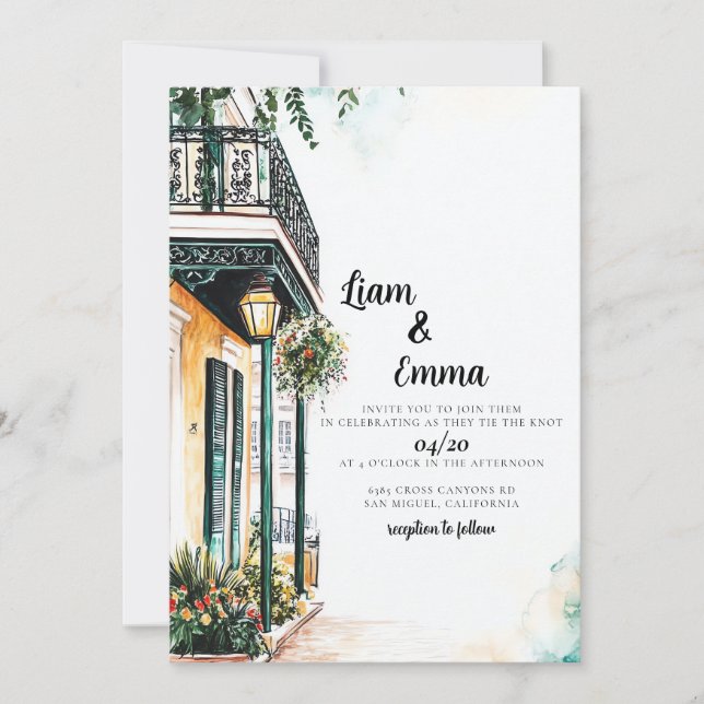Invitación a la boda de Nueva Orleans (Anverso)
