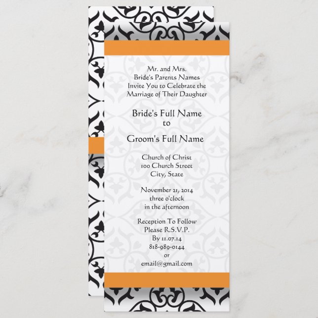 Invitación a la boda de nuevos tamaños Damask Swir (Anverso / Reverso)
