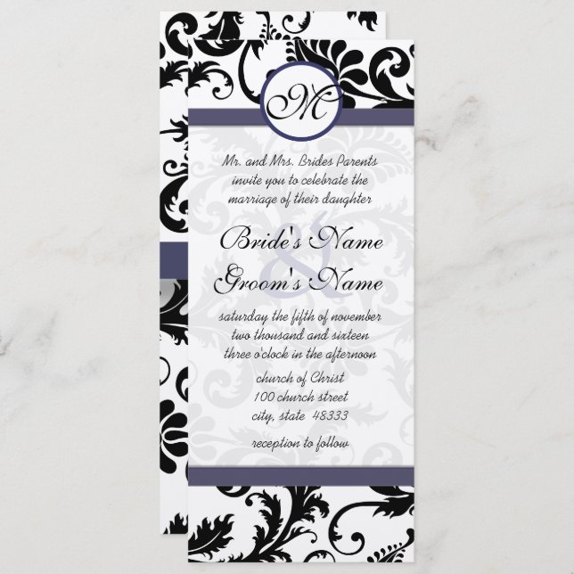 Invitación a la boda de nuevos tamaños Damask Swir (Anverso / Reverso)