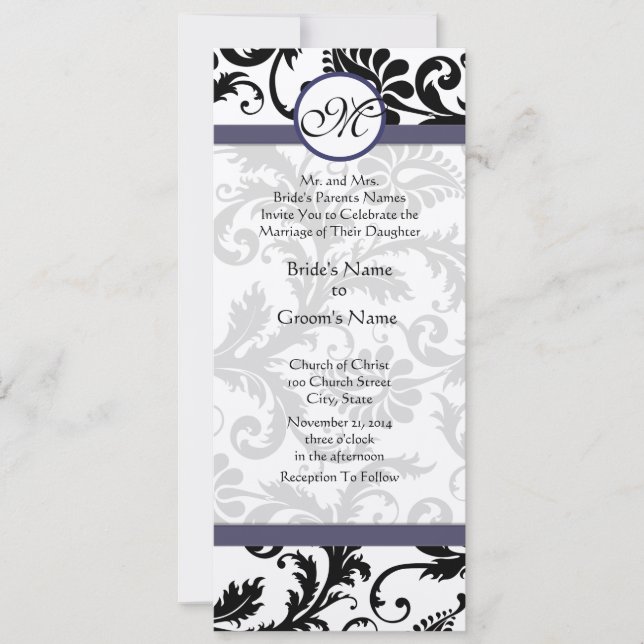 Invitación a la boda de nuevos tamaños Damask Swir (Anverso)
