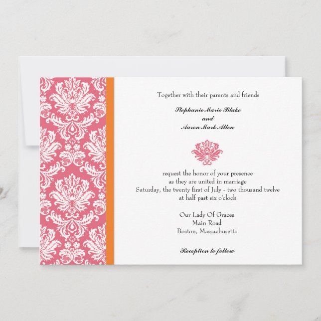 Invitación a la boda de nuez de abeja y coral (Anverso)