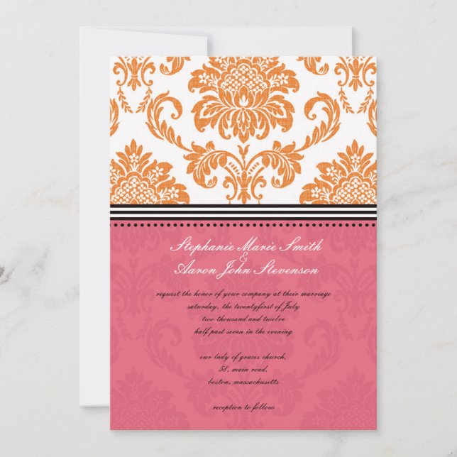 Invitación a la boda de nuez de abeja y coral (Anverso)