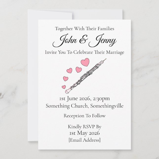 Invitación a la boda de Oboe Músicos de Woodwind (Anverso)