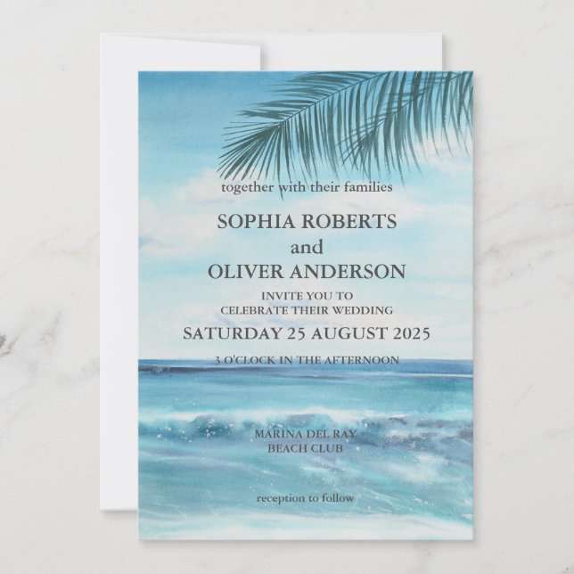 Invitación a la boda de Ocean Blue Beach (Anverso)