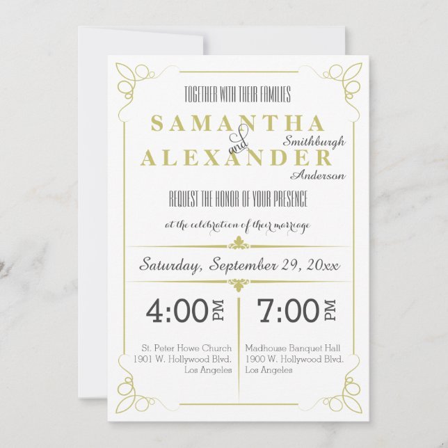 Invitación a la boda de Olive Green Art Deco (Anverso)