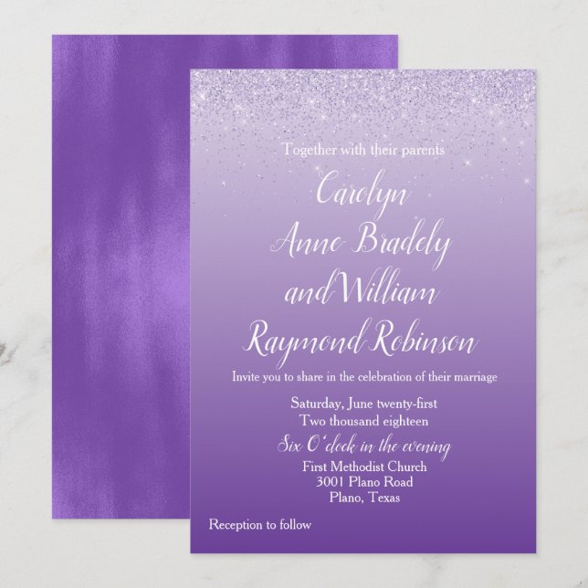 Invitación a la boda de Ombre ultravioleta (Anverso / Reverso)