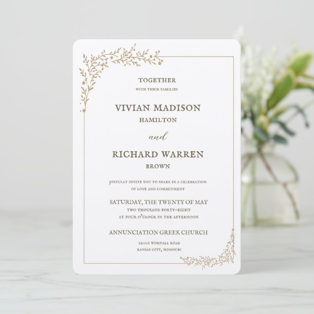 Invitación a la boda de Opulent Gold Leaf (Anverso de pie)