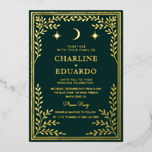 Invitación a la boda de ornamentos de marfil verde