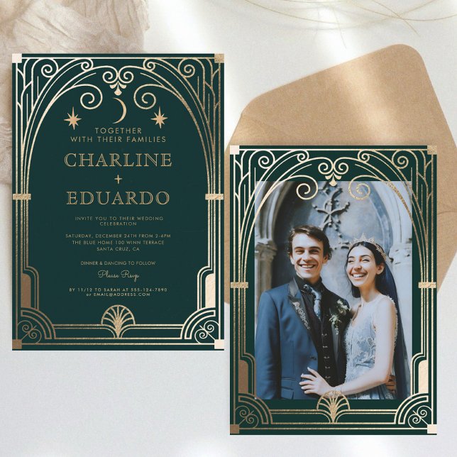 Invitación a la boda de ornamentos de marfil verde (Subido por el creador)