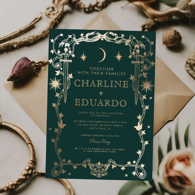 Invitación a la boda de ornamentos de marfil verde (Subido por el creador)