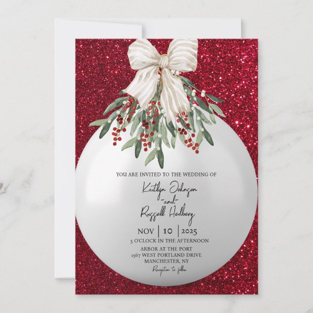Invitación a la boda de Ornamentos de Navidad con  (Anverso)