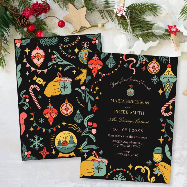 Invitación a la boda de ornamentos de Navidad Negr (Subido por el creador)