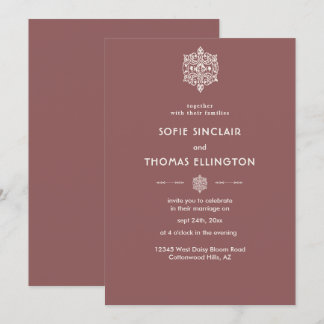 Invitación a la boda de ornamentos de palo de rosa