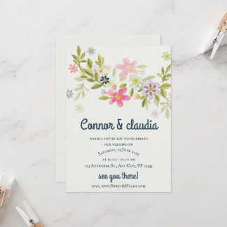 Invitación a la boda de ornamentos florales verdes