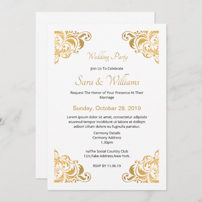 Invitación a la boda de oro (Anverso / Reverso)