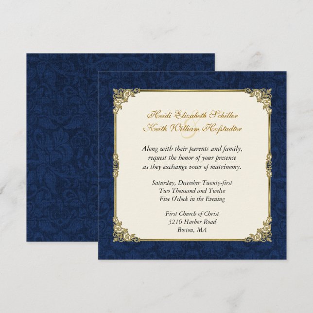 Invitación a la Boda de Oro Azul de la Marina (Anverso / Reverso)