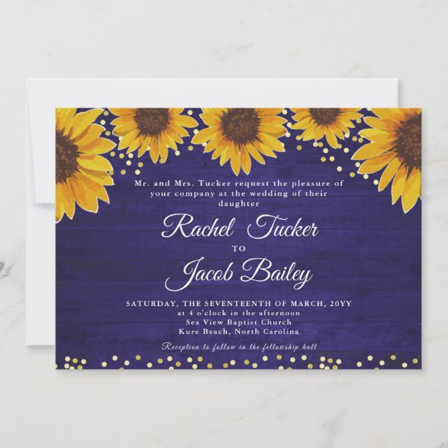Invitación a la boda de oro azul de la Marina de G (Anverso)