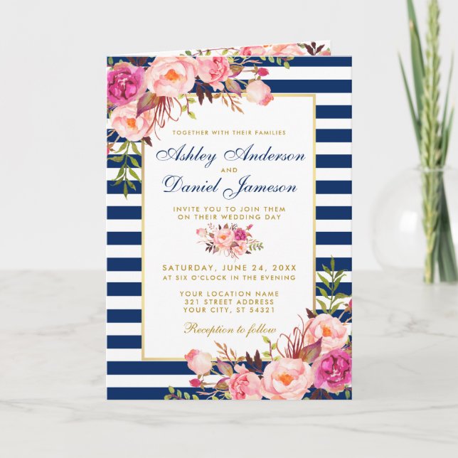 Invitación a la Boda de Oro Azul Rosa (Anverso)