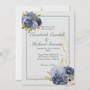 Invitación a la boda de oro azul turbio y boda