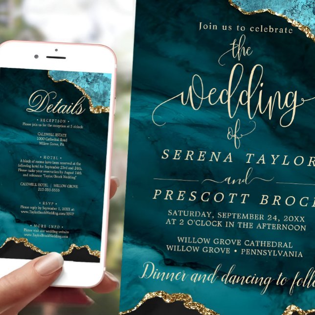 Invitación a la boda de oro Blue Emerald (wedding invitation)