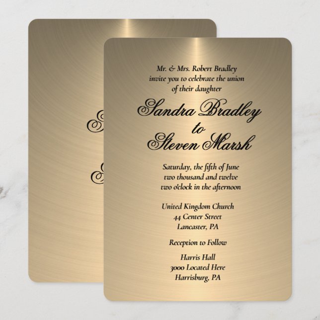 Invitación a la boda de oro brillante (Anverso / Reverso)