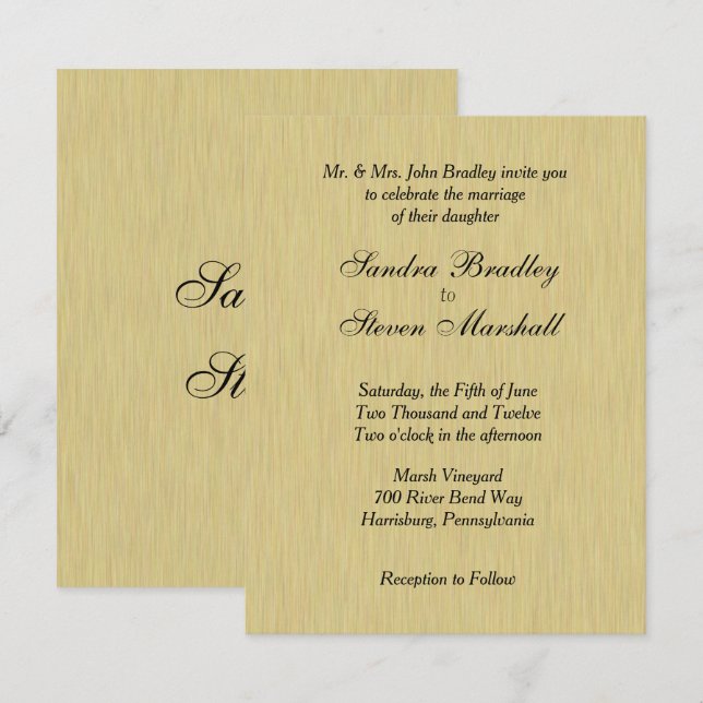 Invitación a la Boda de Oro Cepada por Suave (Anverso / Reverso)
