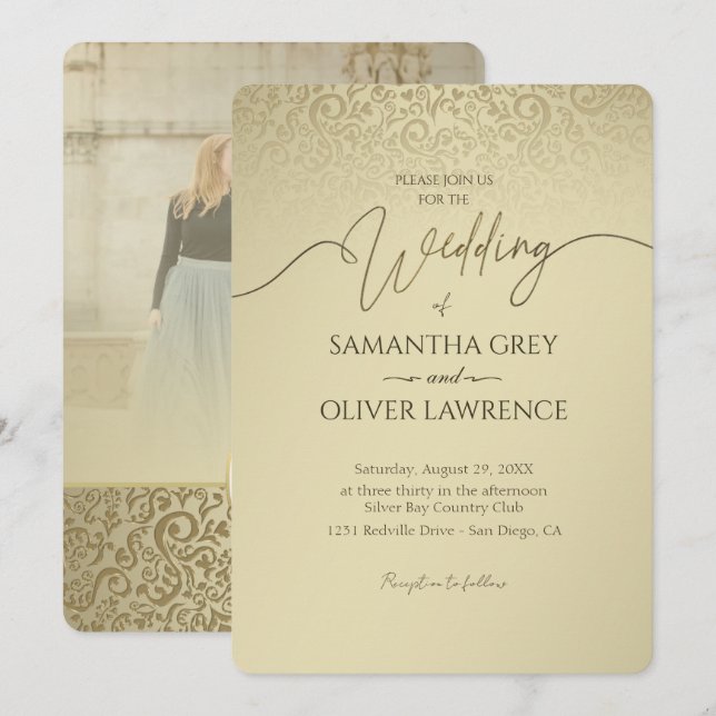 Invitación a la Boda de Oro Clásico (Anverso / Reverso)