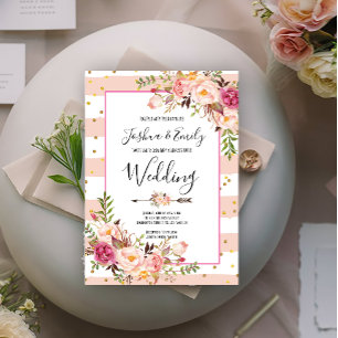 Invitación a la Boda de Oro con Floral Pink Peony