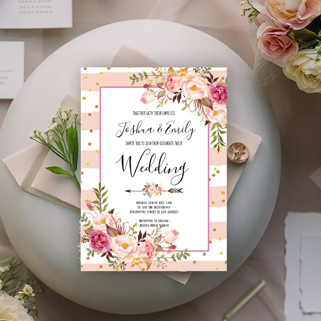 Invitación a la Boda de Oro con Floral Pink Peony (Subido por el creador)