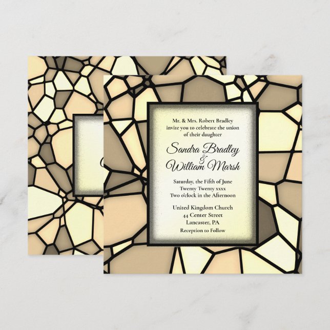 Invitación a la Boda de Oro con Mosaico de Cristal (Anverso / Reverso)