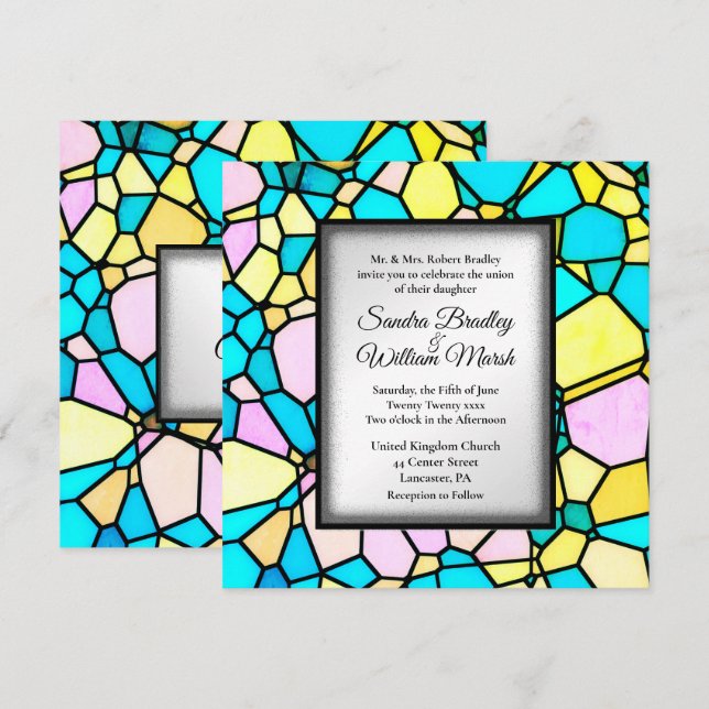 Invitación a la Boda de Oro con Mosaico de Cristal (Anverso / Reverso)