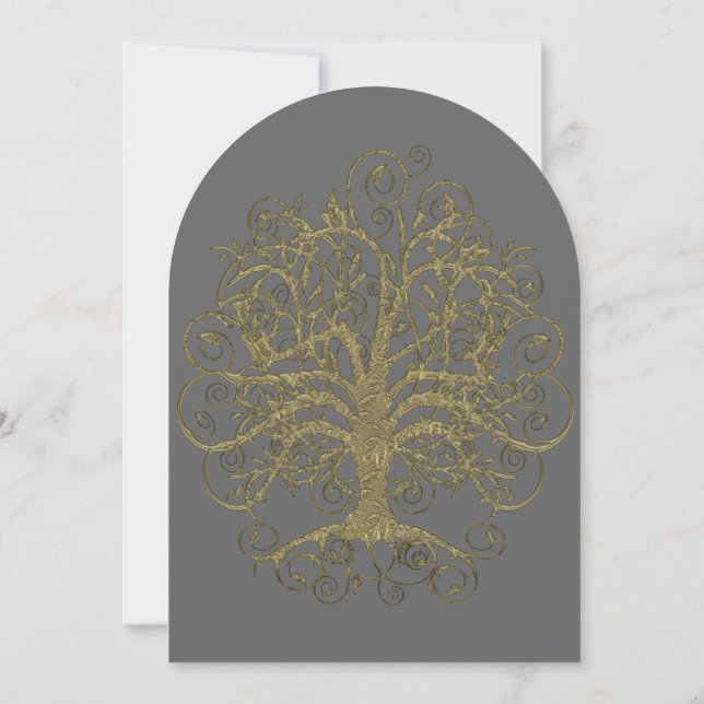 Invitación a la boda de oro con raíces de árbol gi (Reverso)