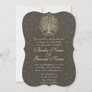 Invitación a la boda de oro con raíces de árbol gi