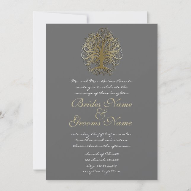 Invitación a la Boda de Oro de Árbol de Remolino 2 (Anverso)
