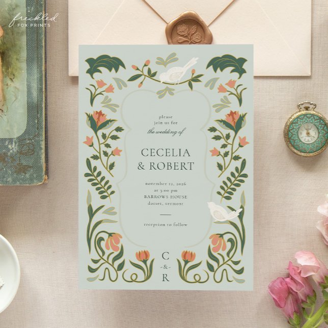 Invitación a la Boda de Oro de Arte Floral Deco (Floral Art Deco Gold Wedding Invitation)