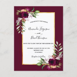 Invitación a la boda de oro de Boho burgundy flori
