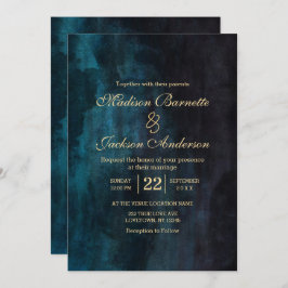 Invitación a la boda de oro de color azul marino V
