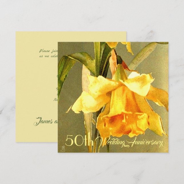 Invitación a la Boda de Oro de Daffodils (Anverso / Reverso)