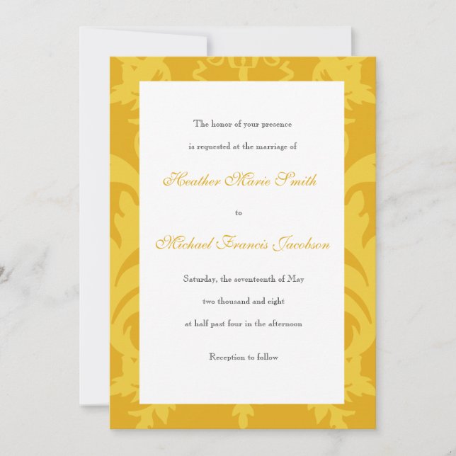 Invitación a la boda de oro de Damask simple (Anverso)