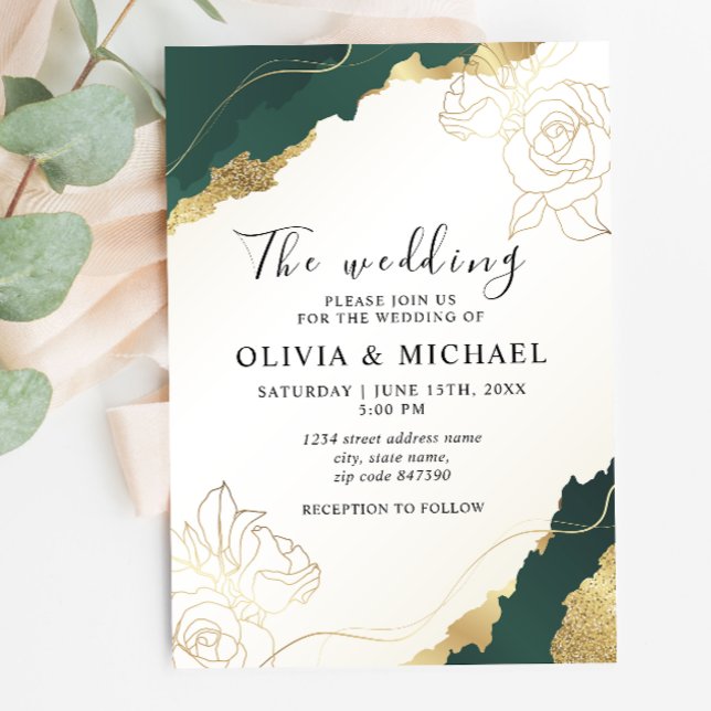 Invitación a la boda de oro de Esmeralda moderna (Subido por el creador)